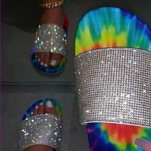 Tie Dye Rhinestone Slides